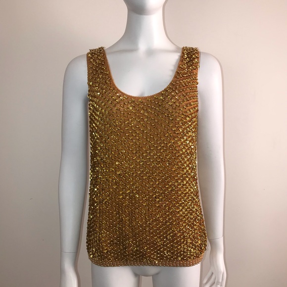 Vintage beaded gold tank sweater - Picture 2 of 5